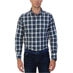 Nautica Men's Chesapeake Plaid Button Up Blue Pocket Shirt Size XL